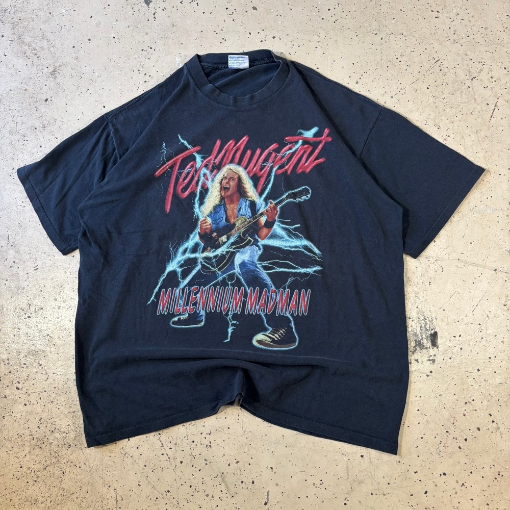 Amazing Vintage 90s‎ Ted Nugent Black Millennium Madman Tour T-Shirt Mens XL